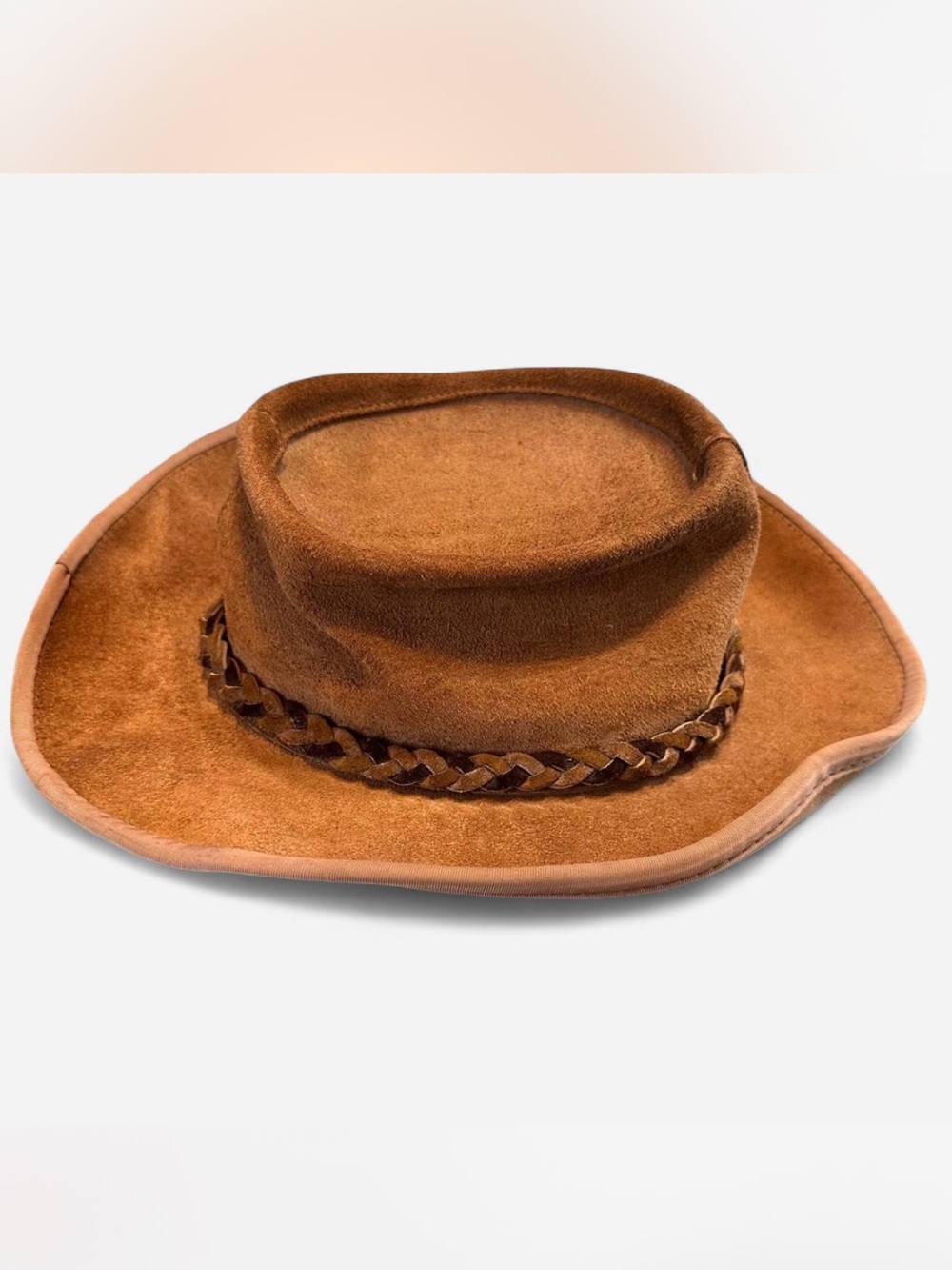 Vintage Skullys Men's Brown Suede Rancher Hat with Braided leather Band - Picture 4 of 6